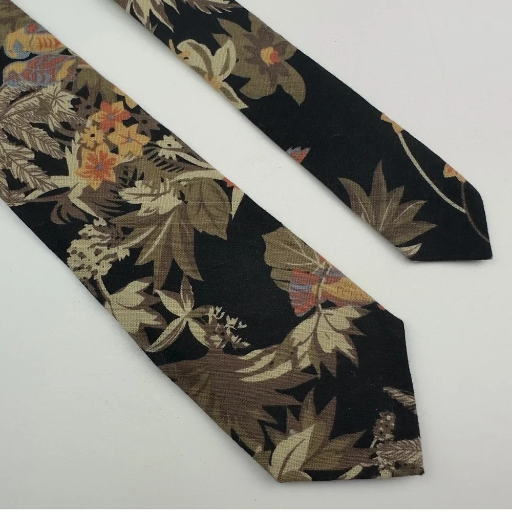 RUUM Boys Tropical Bird Floral Cotton Necktie Black Green Orange Size 8-14Y